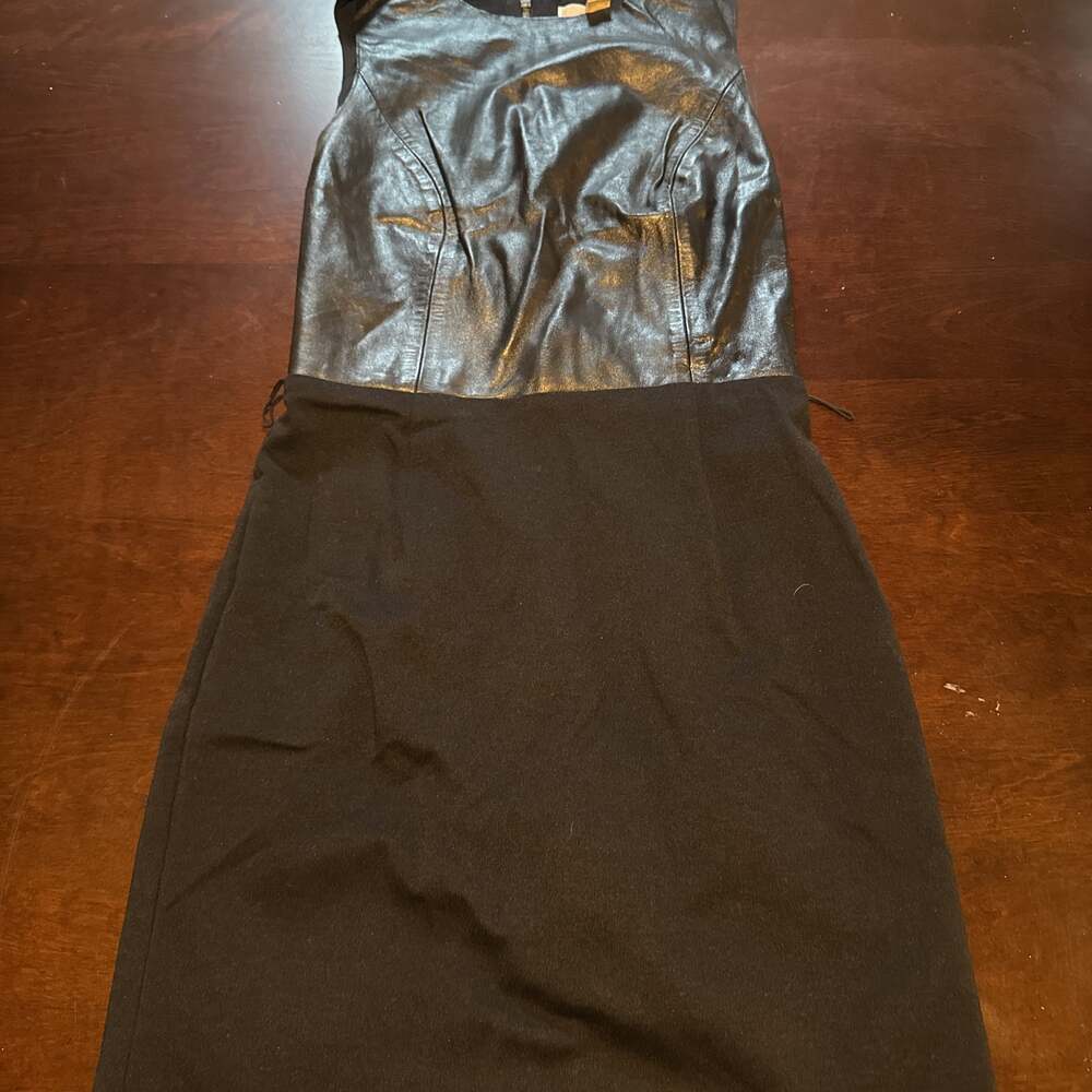 Michael Kors Black Faux Leather Mixed-Media Chain Sheath Dress